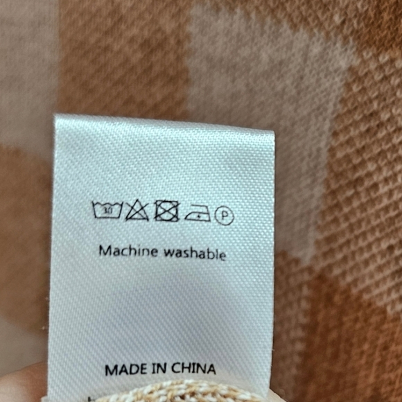 WISPR By Brodie Sweater Cotton Silk Blend Tan Gingham Long Sleeve Crew Neck L - Picture 11 of 11